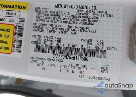 2014 Ford Fusion Se from USA, damaged, VIN 3FA6P0H78ER148580